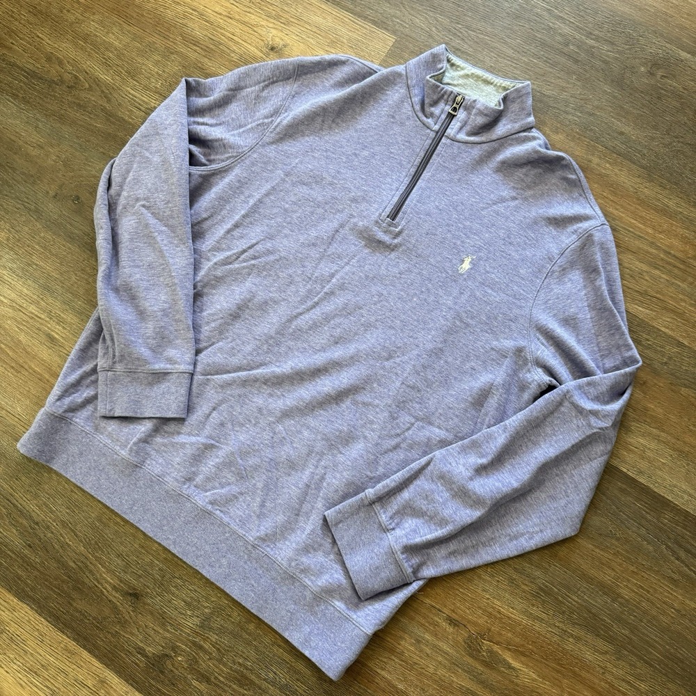 Polo Ralph Lauren Heather Purple Men's 1/4 Zip Pullover Sweater Sz L Preppy READ